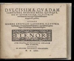 Johannes Knöfel: Dulcissimae quaedam cantiones. Tenor