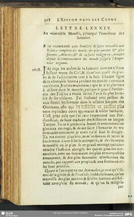 Lettre LXXXIV. Au vénerable Moufti, principal Protecteur des Sciences