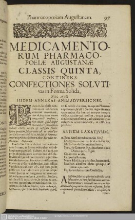 Classis Quinta, Continens Confectiones Solutivas in Forma Solida, Nec-Non Iisdem Annexas Animadversiones