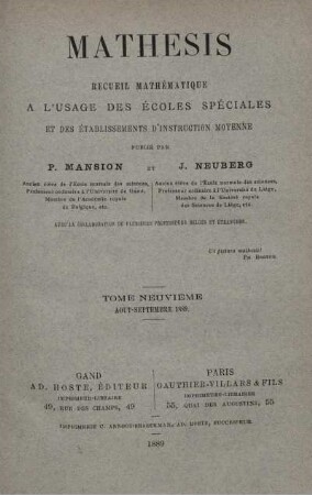 TOME NEUVIEME. AOUT-SEPTEMBRE 1889.