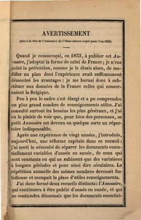 Almanach séculaire de l'observatoire royal de Bruxelles, 1854