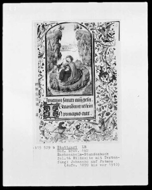 Lateinisches Stundenbuch (Sachsenheim-Gebetbuch) — Gerahmte Bildseite mit Textanfang, Folio 16recto