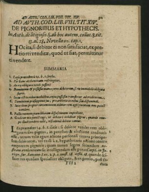 Ad Auth. Cod. Lib. VIII. Tit. XIV. De Pignoribus Et Hypothecis. - Tit. LVI. De Revocandis Donationibus.