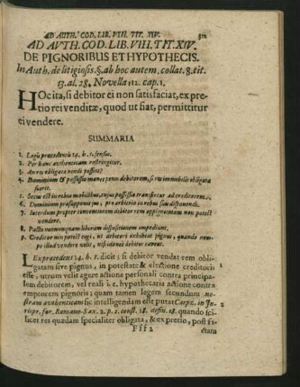 Ad Auth. Cod. Lib. VIII. Tit. XIV. De Pignoribus Et Hypothecis. - Tit. LVI. De Revocandis Donationibus.