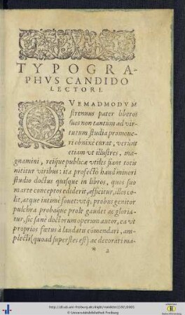 Typographus candido lectori.