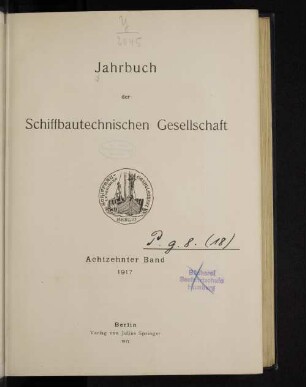 18.1917: Jahrbuch der Schiffbautechnischen Gesellschaft