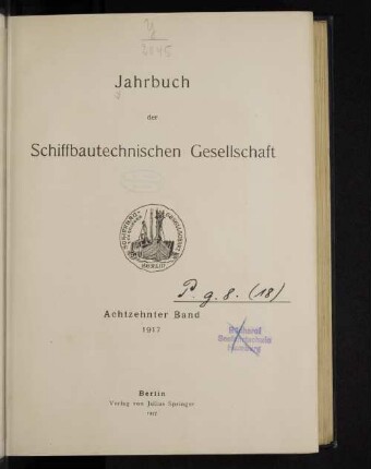 18.1917: Jahrbuch der Schiffbautechnischen Gesellschaft