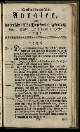 Mecklenburgische Annalen [...] vom 1. Decbr. 1786 bis zum 1. Decbr. 1787