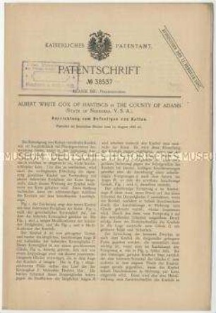 Patentschrift einer Vorrichtung zum Befestigen von Ktten, Patent-Nr. 38537