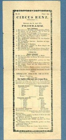 Programmzettel des Cirkus Renz