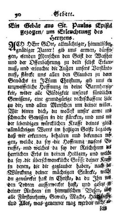 Ein Gebätt ans St. Paulus Epistel gezogen, um Erleuchtung des Hertzens.