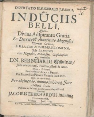 Dissertatio Inauguralis Juridica, De Induciis Belli