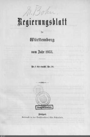 1.1933: Landesregierung, Amtsblatt 1933