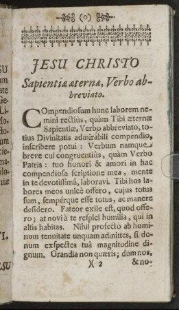 Jesu Christo Sapientiæ æternæ, Verbo abbreviato.