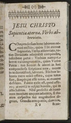 Jesu Christo Sapientiæ æternæ, Verbo abbreviato.