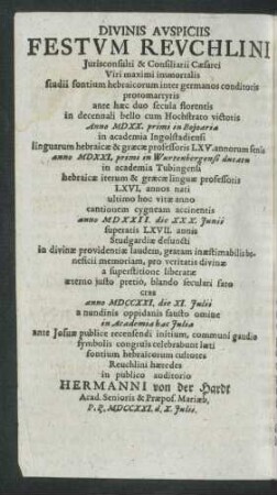 Divinis Auspiciis Festum Reuchlini