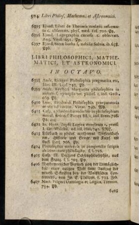 504-523, Libri Philosophici, Mathematici, Et Astronomici. In Octavo.