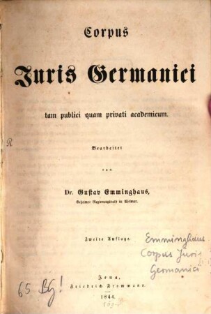 Corpus juris Germanici tam publici quam privati academicum, [1]