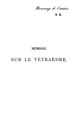 Mémoire sur le tétraèdre