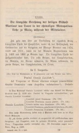 289-304 Die liturgische Verehrung des heiligen Bischofs Martinus von Tours in der ehemaligen Metropolitankirche zu Mainz während des Mittelalters : Fortsetzung