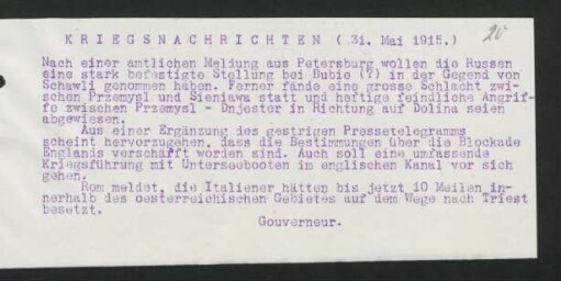 20 Kriegsnachrichten 31. Mai 1915