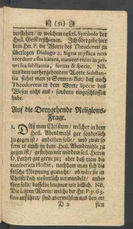 Auf die Dreyzehende Religions-Frage