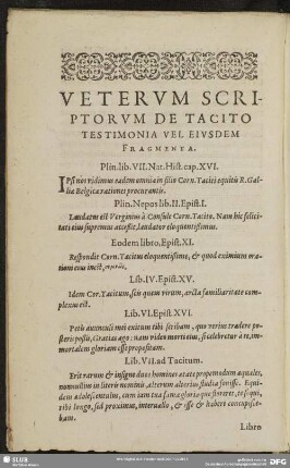 Veterum Scriptorum De Tacito Testimonia Vel Eiusdem Fragmenta