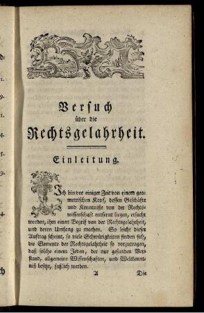 Versuch über die Rechtsgelahrheit. Einleitung