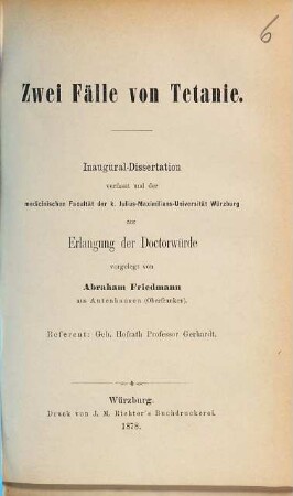 Zwei Fälle von Tetanie