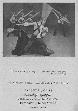 Werbeflugblatt für ein Gastspiel des Folkwang Tanztheaters der Stadt Essen im Filmpalast