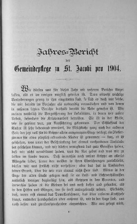 Jahres=Bericht der Gemeindepflege zu St. Jacobi pro 1904.