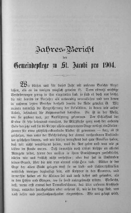 Jahres=Bericht der Gemeindepflege zu St. Jacobi pro 1904.