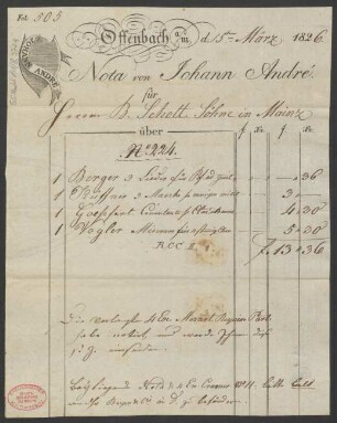 [Rechnung] Nota : 15.03.1826