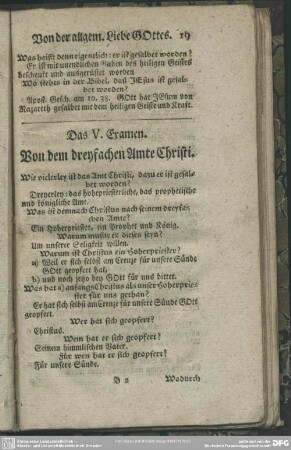 Das V. Examen. Von dem dreyfachen Amte Christi