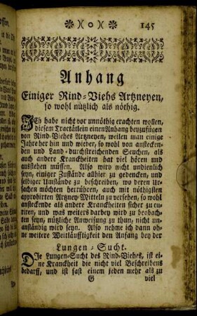 Anhang Einiger Rind-Viehs Artzneyen, so wohl nützlich als nöthig.