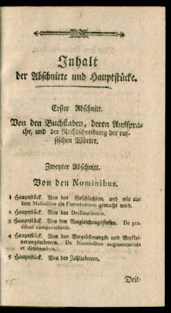 Inhalt der Abschnitte und Hauptstücke.