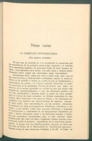 La cuestión universitaria - (Un aspecto olvidado)