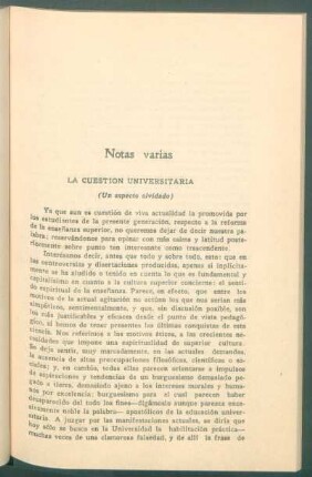 La cuestión universitaria - (Un aspecto olvidado)