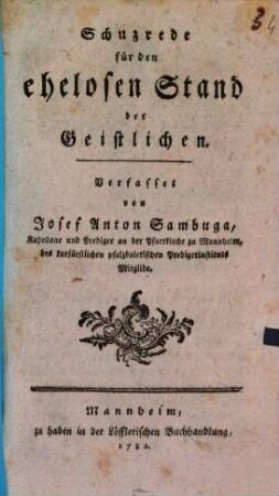 Schuzrede für den ehelosen Stand der Geistlichen