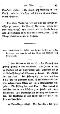 Kurze Beschreibung der Städte und Oerter in Chiwa.