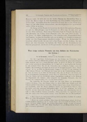 Über einige einfache Versuche aus dem Gebiete der Polarisation des Lichtes.