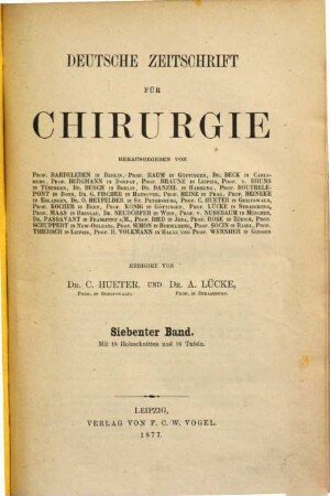 Deutsche Zeitschrift für Chirurgie, 7. 1877