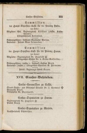 XVII. Censur=Behörden.