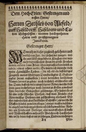 Dem Hoch-Edlen/ Gestrengen und vesten Herrn/ Herrn Dethlev von Alefeld/ auff Haseldorff [...]