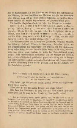 VI. Die Ursachen des Nationalismus im Proletariat. a) Die Unwissenheit in Hinsicht des Imperialismus. b) Der Reformismus.