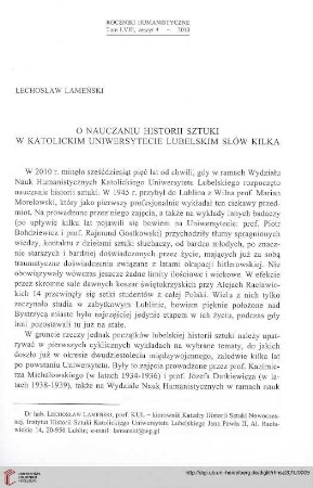 58: O nauczaniu historii sztuki w Katolickim Uniwersytecie Lubelskim słów kilka