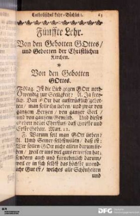 Fünffte Lehr. Von den Gebotten Gottes / und Gebotten der Christlichen Kirchen