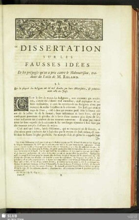 Dissertation Sur Les Fausses Idées Et les préjugés qu'on a pris contre le Mohametisme, traduite du Latin de M. Reland