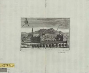 Ansicht der Abbaye de Malonne, Belgien, Kupferstich, um 1720 : Vue de l' Abbaye de Malone sur Sambre / Remacle le Loup fecit. - [S.l.] , [um 1720]. - 1 Kunstbl. : Kupferst. ; 21 x 13 cm