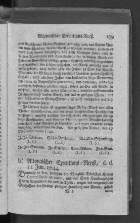 b) Altonaischer Executions=Receß, d. d. 11 Jun. 1744.